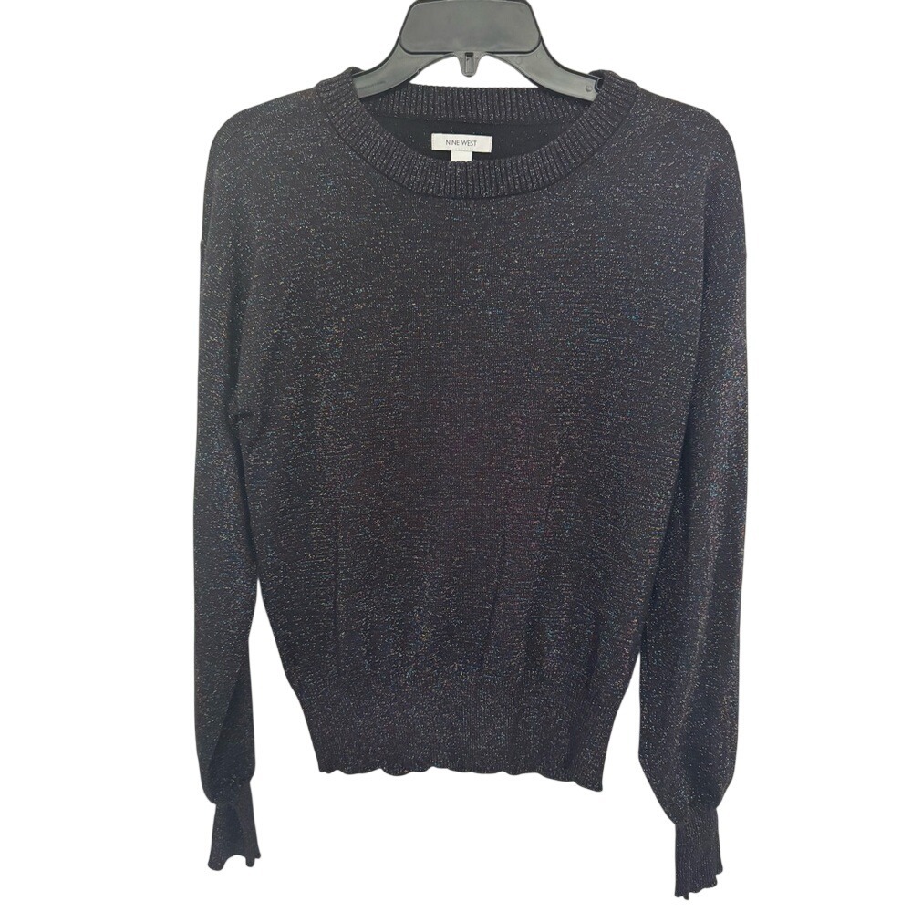 Nine West Long Sleeve Women's Small Crewneck Black Sweater Multicolor Sparkle